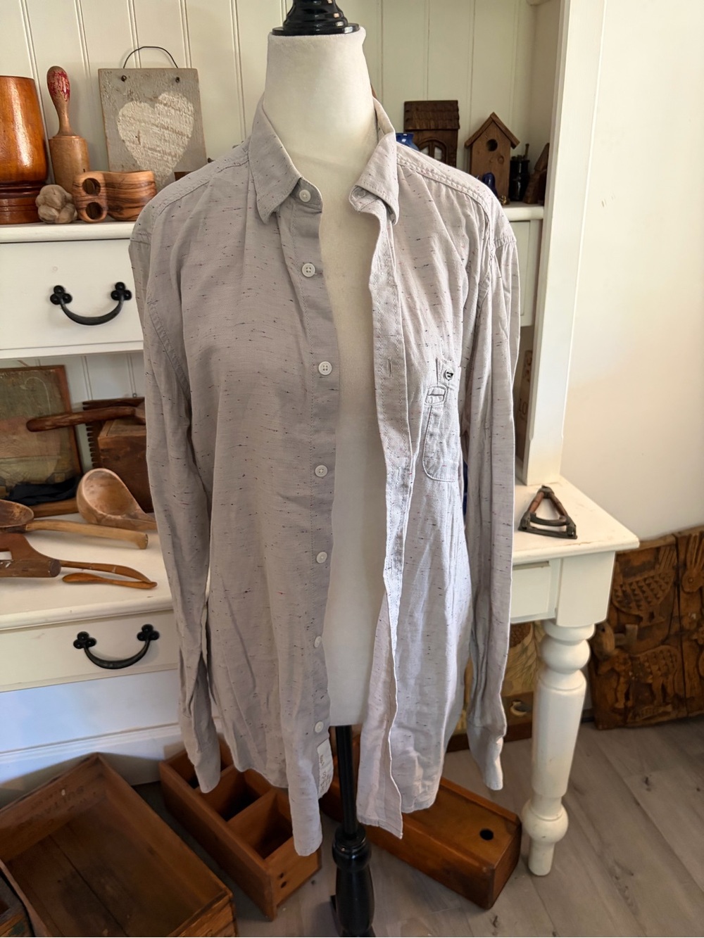 Diesel Light Gray Men’s Button-Down Shirt With Different Colours in Material